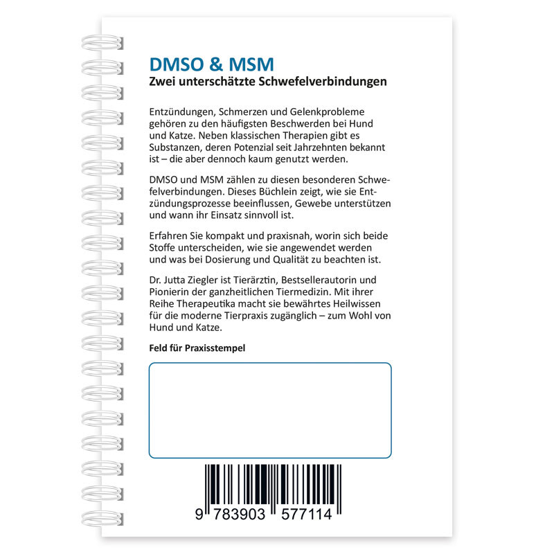 Buchrückseite ‚DMSO & MSM‘: Informationen zu Anwendung und Eigenschaften der Schwefelverbindungen