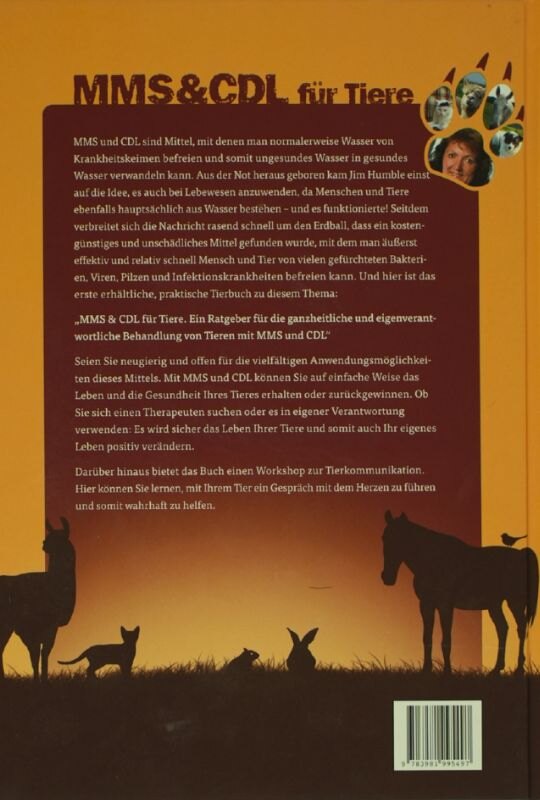 MMS-Buch Rückseite - Tiere auf einer Wiese im Sonnenuntergang