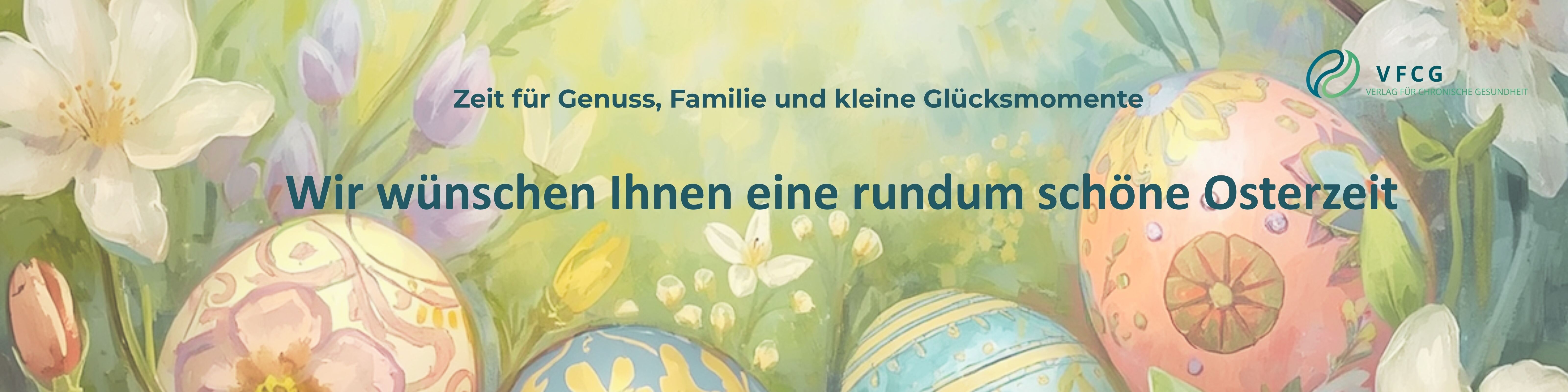 Bild mit bunte Eier und Blumen