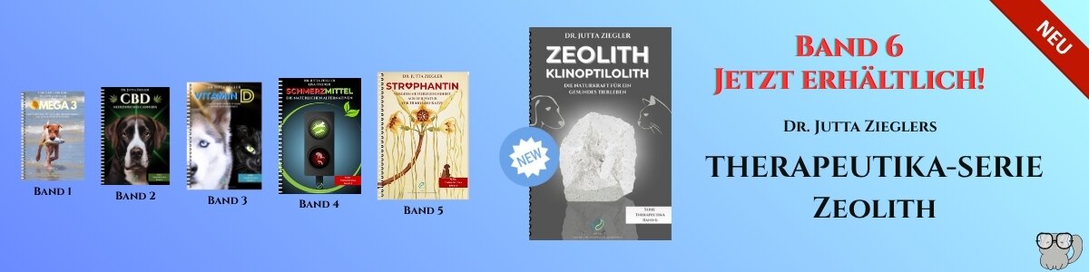 Slider mit den sechs Bänden der Therapeutika-Serie von Dr. Jutta Ziegler. Neu: Band 6 "Zeolith".